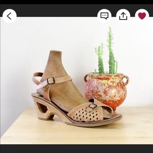 70s tan vintage boho block wedge  sandals